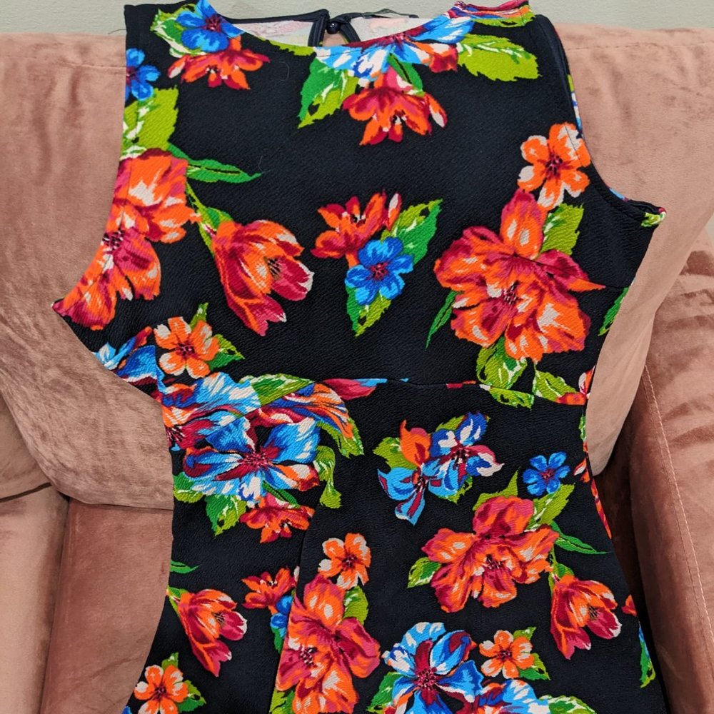 Fit + Flare Black & Bright Floral Dress